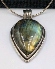 Vtg Sterling Large Teardrop Labradorite Pendant 30 +” Octagon Snake 925 Necklace
