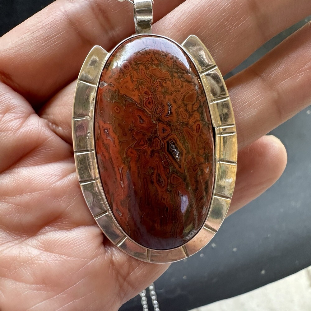 Ray Youmans Pendant Necklace 20 Inch Fossil Dino Gembone 925 Sterling 26.7g