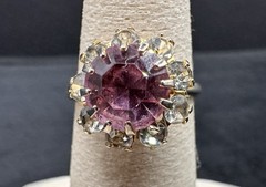 Vintage Pink Rhinestone Cluster Ring Adjustable 10kt GF Shanks 2.4g