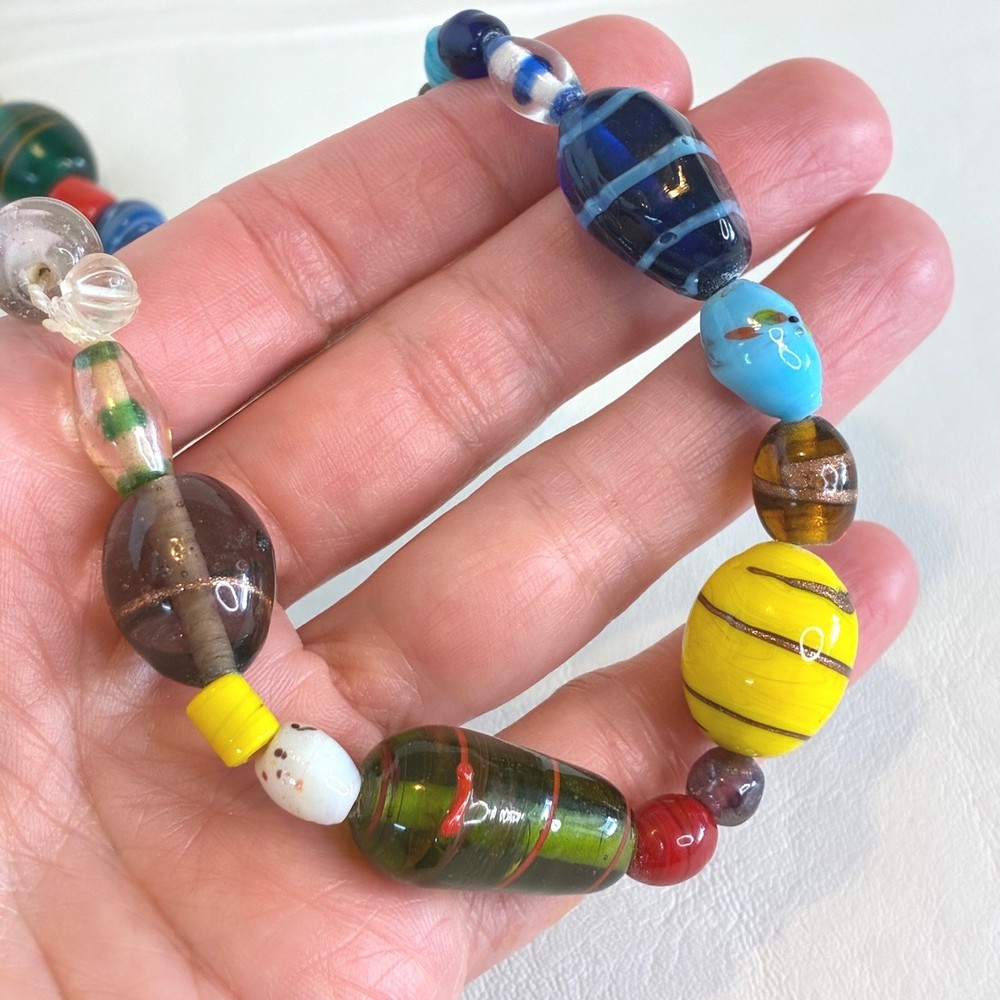 Vintage Necklace Handcrafted Glass Bead Lampwork Long Strand Multi Color 37″