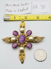 Rare Vtg PARIS HOUSE LONDON Made In England Couture Maltesse Cross Brooch Pin