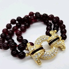 NOLAN MILLER Bracelet Bordeaux Red Glass Bead Rhinestone Vintage Couture 8 in