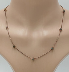925 Italy Station Necklace 18in Sterling Silver 3g Patina Intact Beads Box Chain