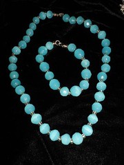 Turquoise Sky Blue Round Necklace Bracelet Set Stone Glass Spring Summer Wedding