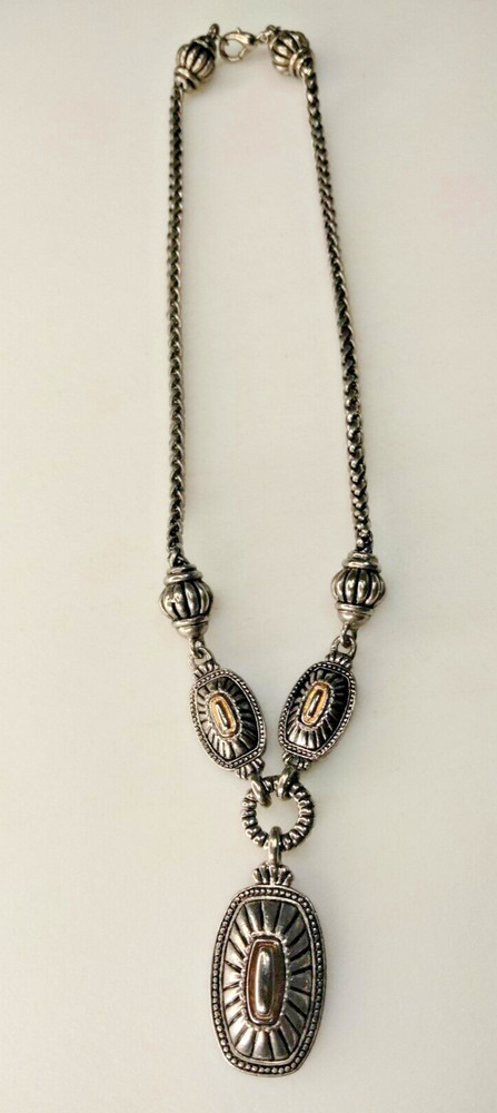 Vintage Elegant Silver Plated Metal Statement Necklace with 3 Unique Pendants