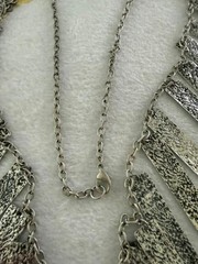 Vintage Silver Tone Fringe Statement Necklace Textured Bar Pendants 35″