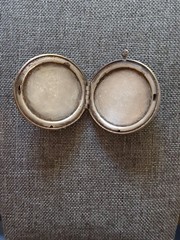 Antique Silver Tone Photo Locket Pendant Raised Silverwork Boy Girl Sweethearts