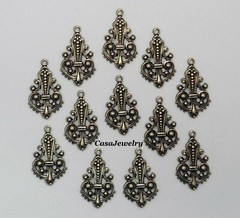 #3420 ANTIQUED GOLD OPEN FILIGREE TEARDROP W/TOP HANG RING – 12 Pc Lot