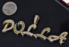 14k multi tone gold pendant “DOLLA” 4.00ct natural & irradiated diamond 40.2gr