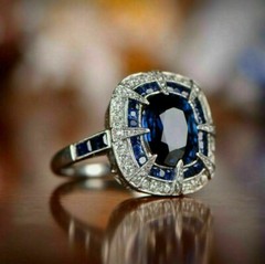 5.5Ct Art Deco Vintage Style Lab Created Sapphire Wedding 14K White Gold FN Ring