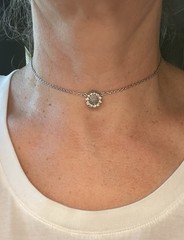 Vintage Signed Crown Trifari SilverTone Sunflower Daisy Chocker 14.5” Necklace