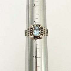Vintage 925 Sterling Silver Genuine Blue Topaz Marcasite Deco Style Ring SZ 9.5