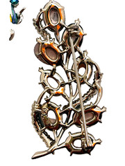 Stunning Vintage CORO Iridescent Peacock Molded Melon Stone Necklace & Brooch