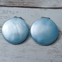 Vintage Clip On Earrings Sky Blue Circle Just Under 1″ – Loose Clips