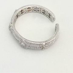 Judith Ripka Clear CZ Triple Heart Diamonique Heavy Silver Cuff Bracelet