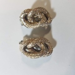 Vintage Flat Back Earrings, Twisted Links Knot, Serpent, Textured, Clip On