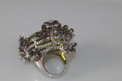 Fab Huge Massive Heart Shaped Faux Green Peridot Cocktail 925 Ring Flowers 7