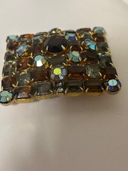 Vintage Large Juliana Style Dark Amber Silver & Grey Glass Open Back Pin Brooch