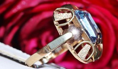 14k multi tone gold ring 4.50ct London blue topaz solitaire sz 7.5 antique 4.3gr
