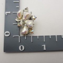 Vintage Rhinestone Earrings Iridescent Enamel Silver Tone Clip On ONE MISSING AB