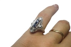 STRIKING ART DECO 18K GOLD OPEN WORKED BELAIS DIAMOND SAPPHIRE RING c1920’s