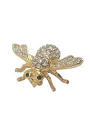 JOAN RIVERS Classics Gold Tone Green Eyed Clear Rhinestone Bumble Bee Brooch Pin