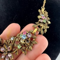 Hollycraft Vintage Floral Gold and Pink Necklace and Earring Set