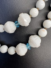 Miriam Haskell Vintage Signed Milk Glass Bead Necklace Any Multi Color Crystals