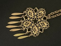 Vintage Womens Necklace Mid Century Tassel Pendant Gold Tone Career Boho