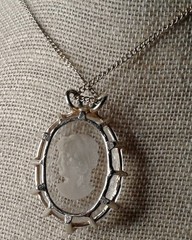 Vintage Large Faceted Glass Intaglio Cameo Pendant Necklace Victorian Revival