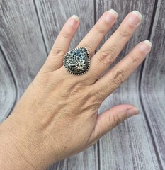 Large Vintage 925 Sterling Silver Blue Gold Druzy Ring Size 8.5 Estate Jewelry