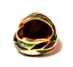 Outstanding 22 Grams Blue Green White Enamel 18K Yellow Gold Dome Ring Size 7.5