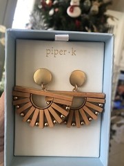NEW Piper – K Wood wooden Fanned goldtone bead fan earrings Boho