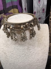 Vintage Metal Bangle Bracelet Belly Dancing Jewelry Cutouts Jingle Hinged 7.5”