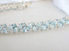 Vintage Sterling Silver 925 Double 2 Row Heated Blue Topaz Tennis Bracelet 7.5″