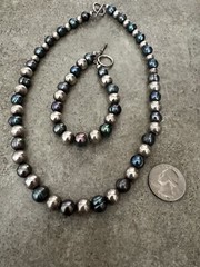 QVC JTV Peacock Cultured Pearls & Sterling Silver Ball Beads Necklace & Bracelet