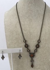 Vintage Nina Ricci Necklace & Earrings Set Amber & Multicolored Rhinestones