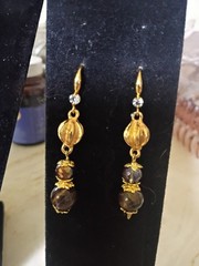 Antique Bronze Tiger’s Eye Oval Pendant Necklace & Dangle Earrings Set