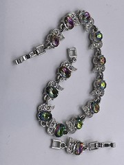 Vintage Watermelon Rhinestone Bracelet Silver Tone Variable Size