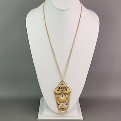 Vintage Chandelier Necklace Purple Rhinestone Gold Tone Filigree Lightweight 24″