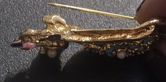 SWOBODA HAPPY SNAIL, SWO, GENUINE TURQUOISE, PEARL, AMETHYST, OPAL & GOLD BROOCH