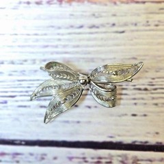 Antique Western Germany1940’s Silver Tone Filigree Bow Pin Brooch Jewelry signed