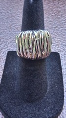 Vintage Artisan Brutalist Abstract Silvertone Ring Size 4 Mid Century Modernist