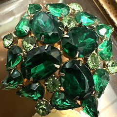 Designer Set Brooch Pin Earrings Green Rhinestone Unsigned Antique MCM