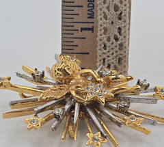 Vintage Angel Cherub Stars Mix Metal Rhinestone Starburst Brooch or Pendant 3″