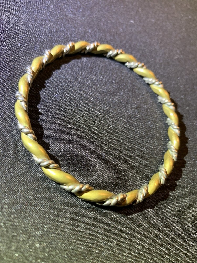 Vintage Mixed Metal Twisted Bracelet Boho Copper and Silver Tone Bangle