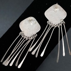 Consuelo Campos Southwestern Sterling Turquoise Inlay Fringe Earrings ’90 Dangle