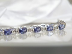 Vintage Sterling Silver 925 Lab Created Tanzanite Station Tennis Bracelet 7″