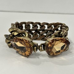 Rodrigo Otazu Orange Yellow Brown Rhinestone Double Chain Bracelet Signed RARE