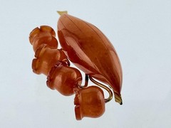 Vintage Russian Amber Factory Lily Of The Valley Carved Baltic Amber Pin Brooch